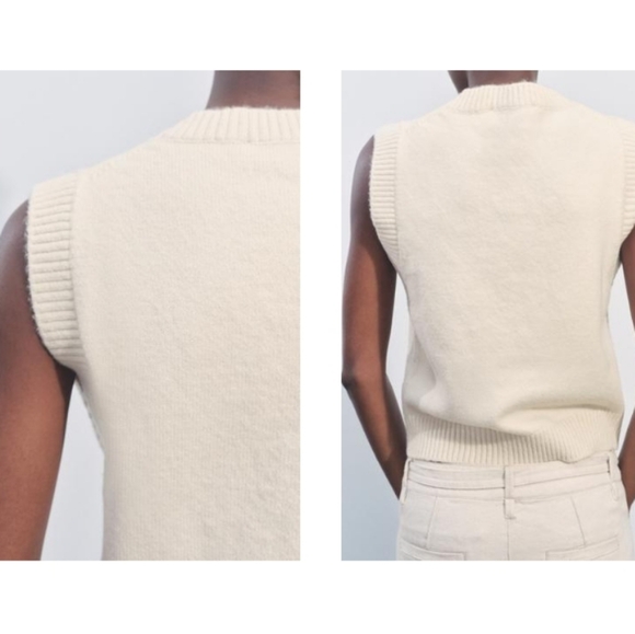 Zara Cream Knit Sleeveless Wool Blend Sweater Vest Sz-XL - Picture 3 of 7
